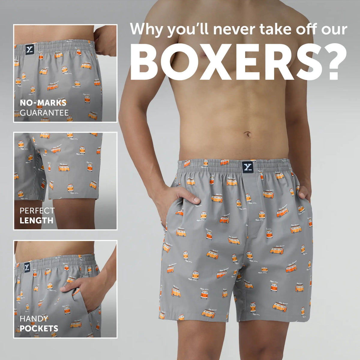 Surf Super Combed Cotton Boxer Shorts Bus Grey - XYXX Crew