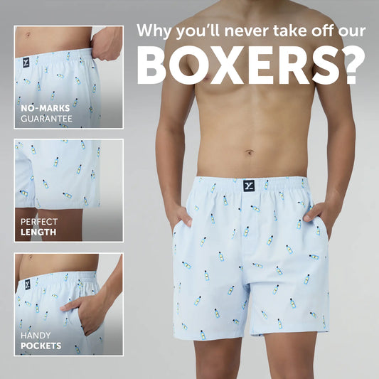 Surf Super Combed Cotton Boxer Shorts Gin Blue - XYXX Crew