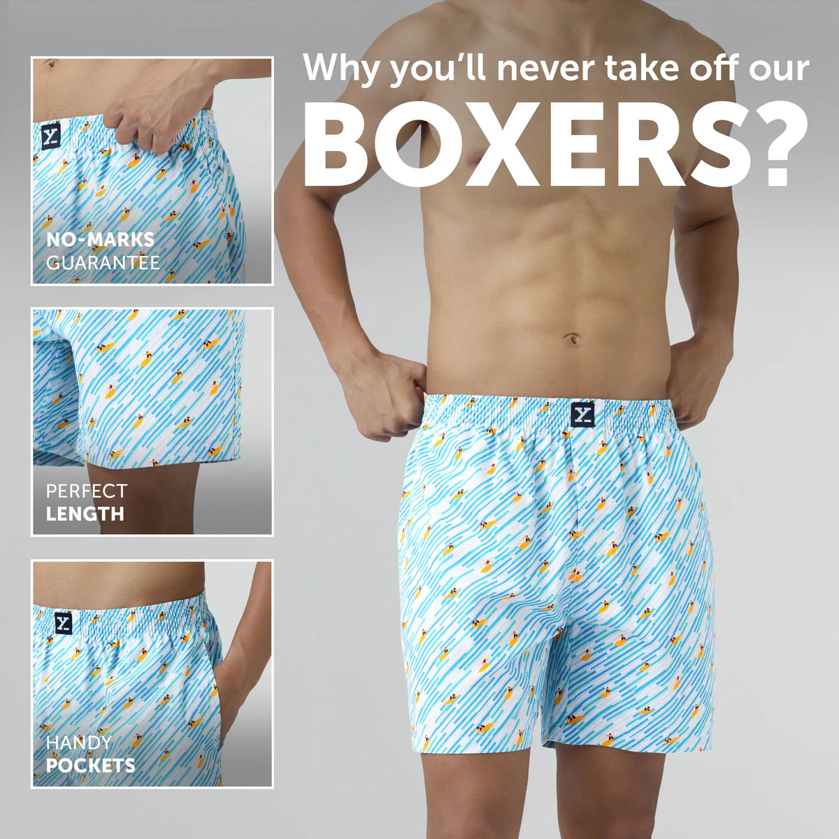 Surf Super Combed Cotton Boxer Shorts Surfing Blue - XYXX Crew