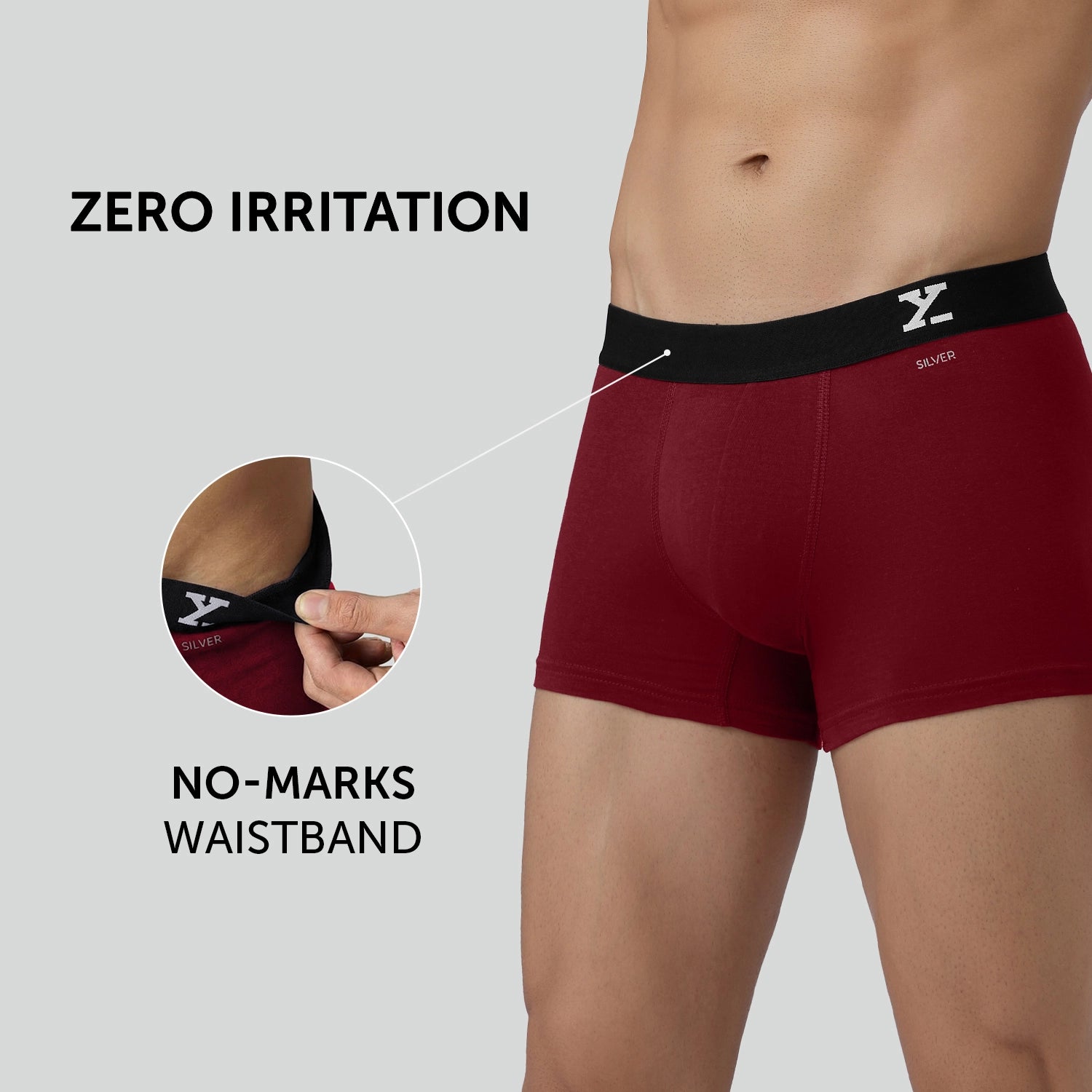 Aero Silver Cotton Trunks Bold Burgundy