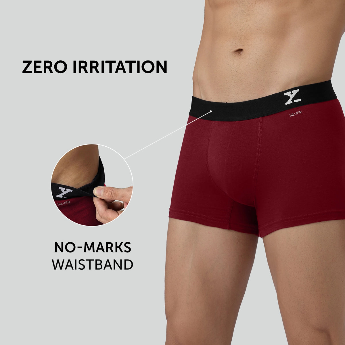 Aero Silver Cotton Trunks Bold Burgundy