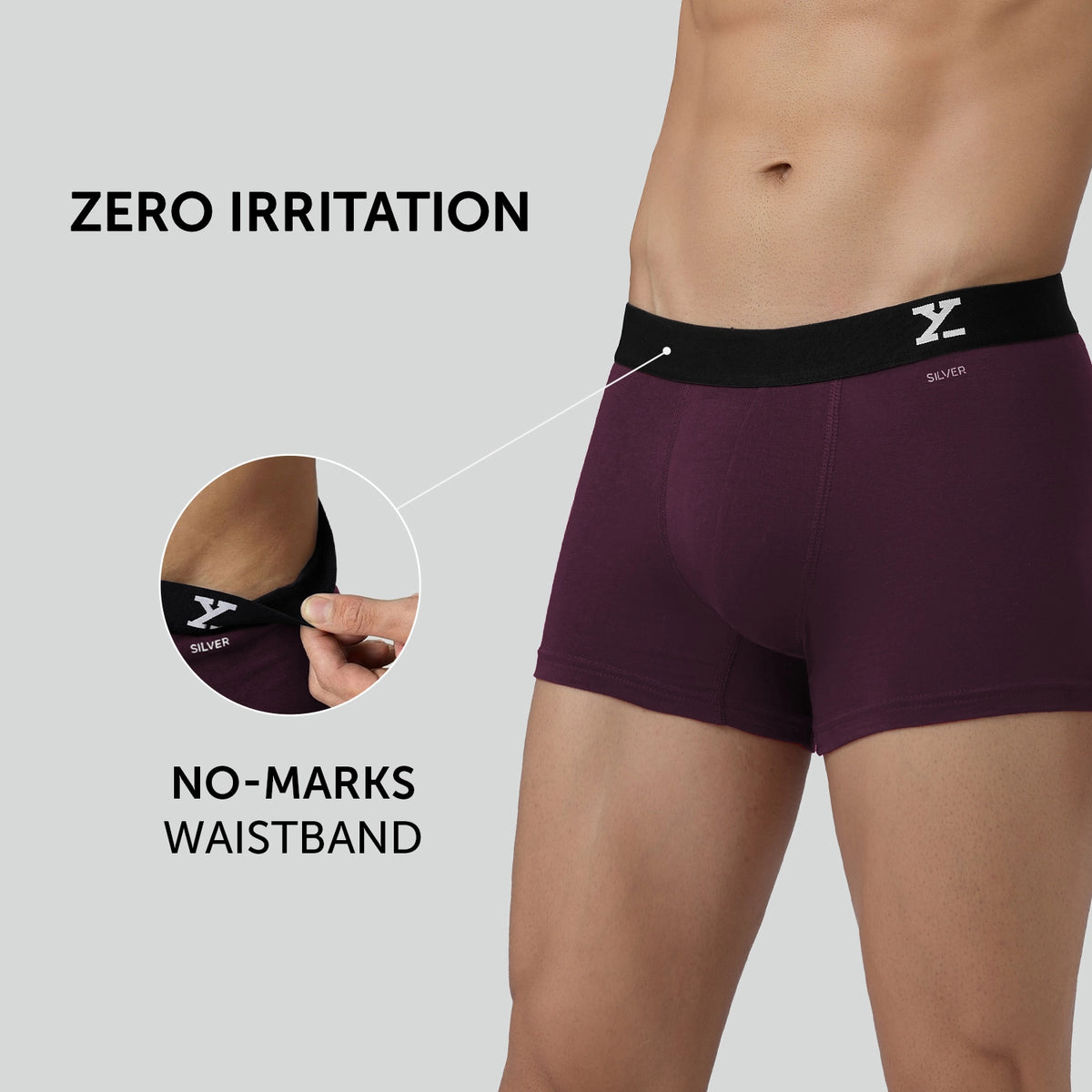 Aero Silver Cotton Trunks Plum Red
