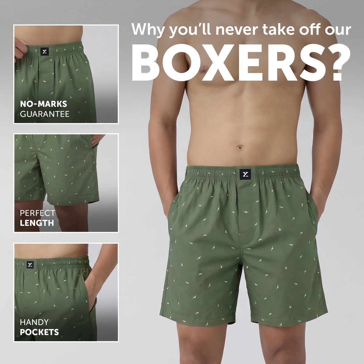 Ultra-Breathable Cotton Boxer Shorts - Wings Green