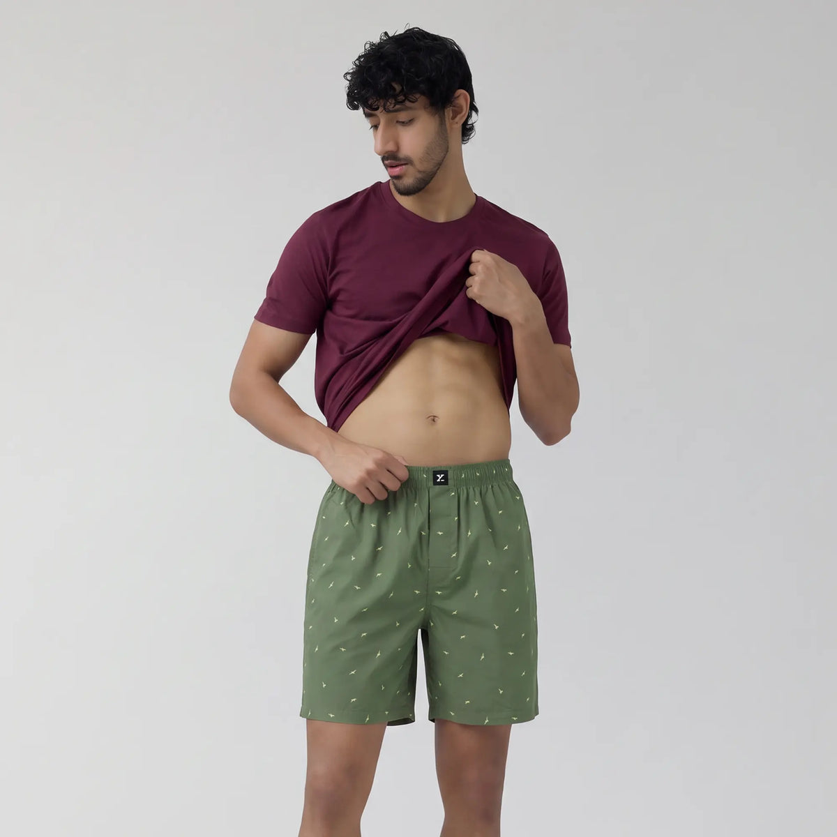 Ultra-Breathable Cotton Boxer Shorts - Wings Green