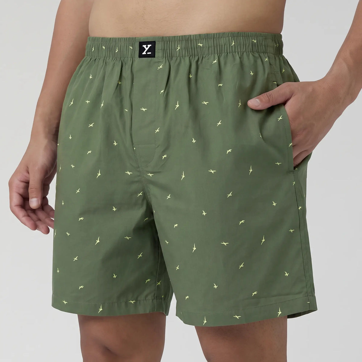 Ultra-Breathable Cotton Boxer Shorts - Wings Green