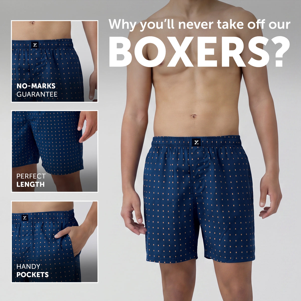 Ultra-Breathable Cotton Boxer Shorts - Blocks Blue