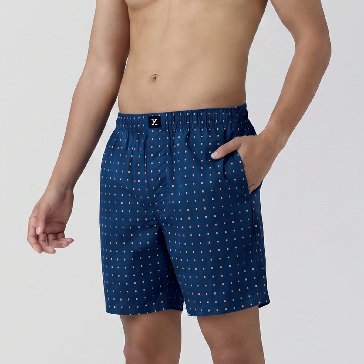 Ultra-Breathable Cotton Boxer Shorts - Blocks Blue