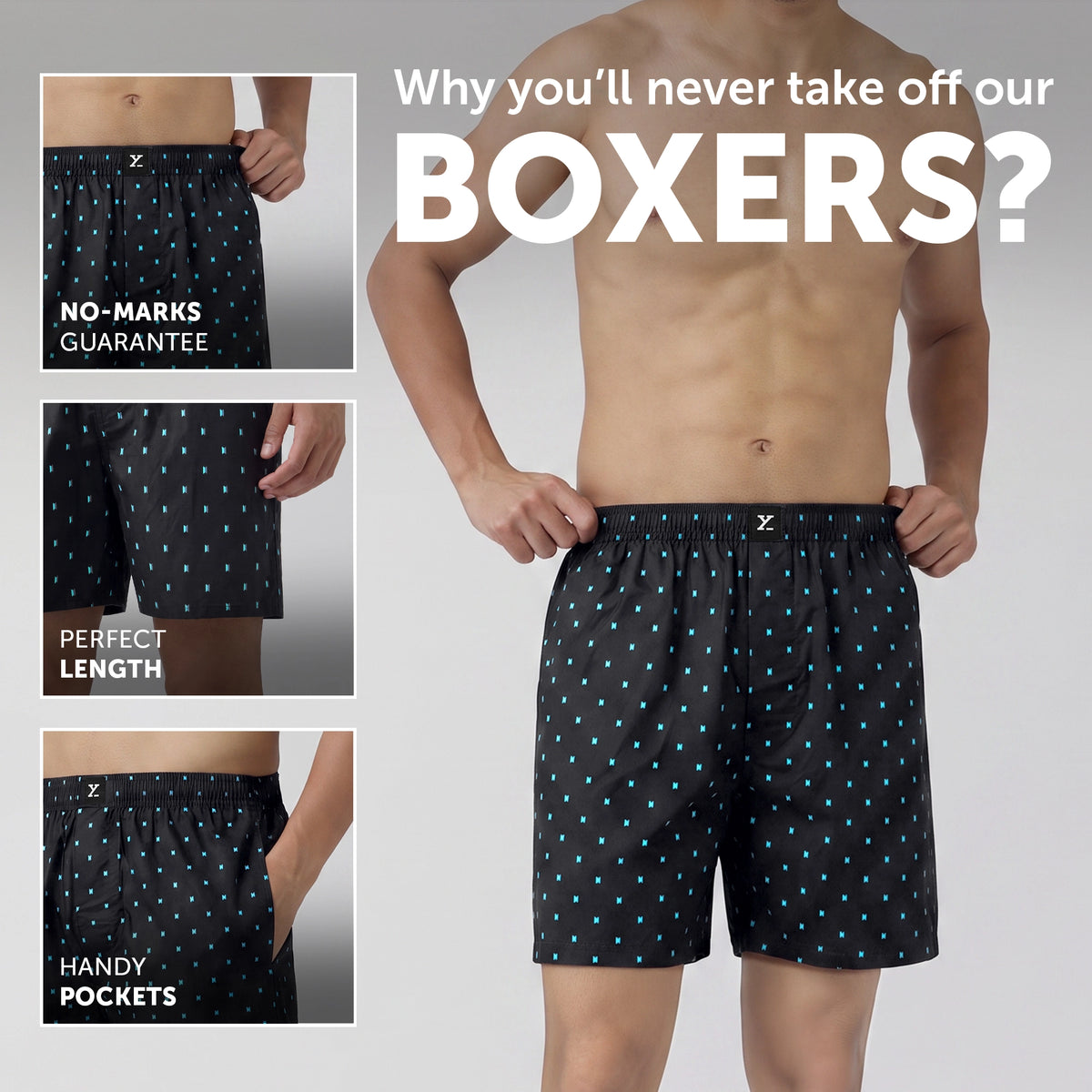 Ultra-Breathable Cotton Boxer Shorts - Boxy Black