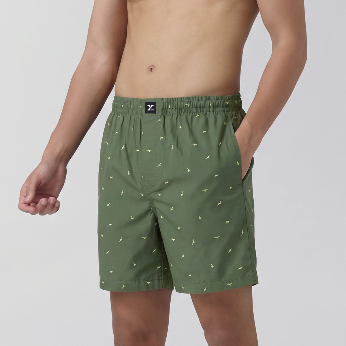 Ultra-Breathable Cotton Boxer Shorts - Wings Green