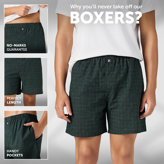 Printed Outer Boxers - Forest Green