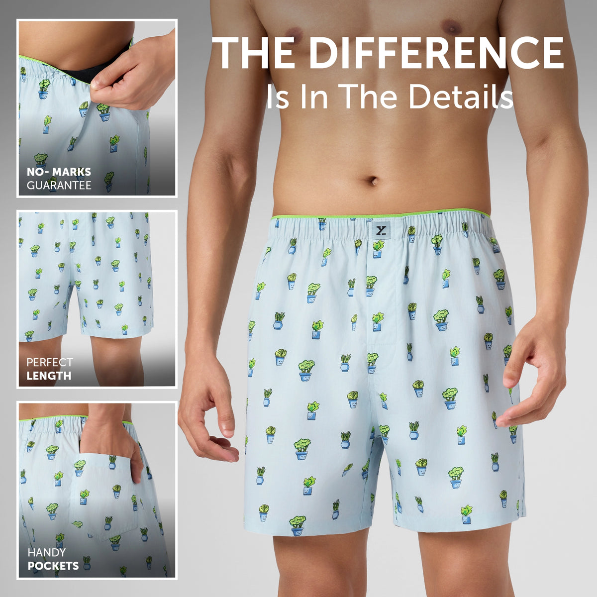 Printed Inner Boxers - Ice Blue