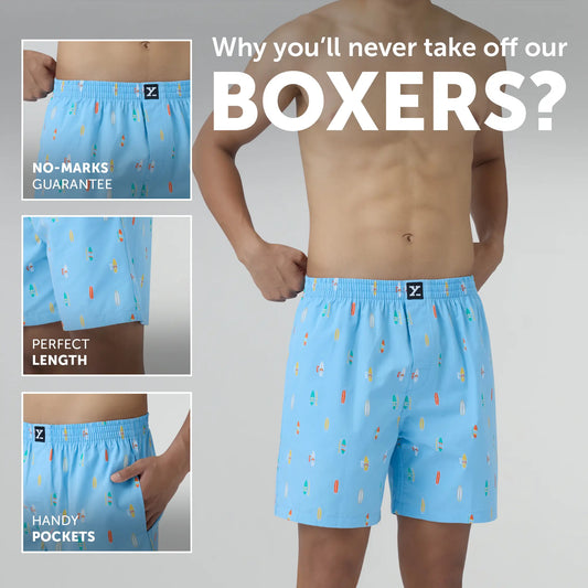 Surf Super Combed Cotton Boxer Shorts SurfBoard Blue - XYXX Crew