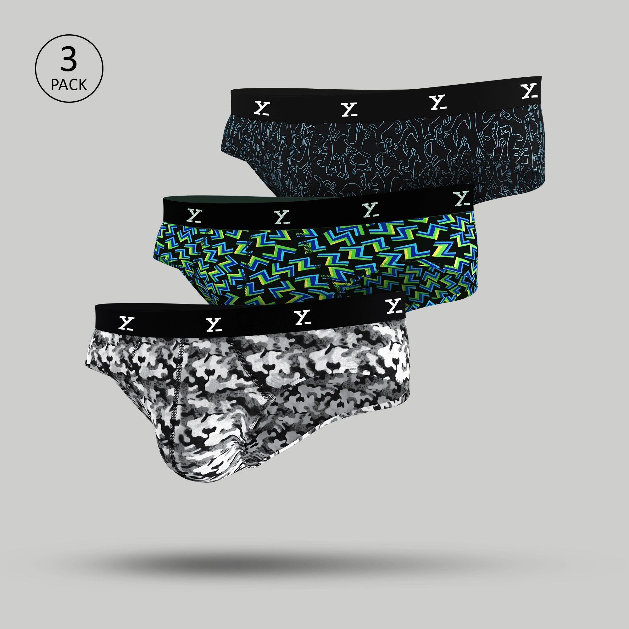 Shuffle Briefs Grey Green Black (Pack of 3)