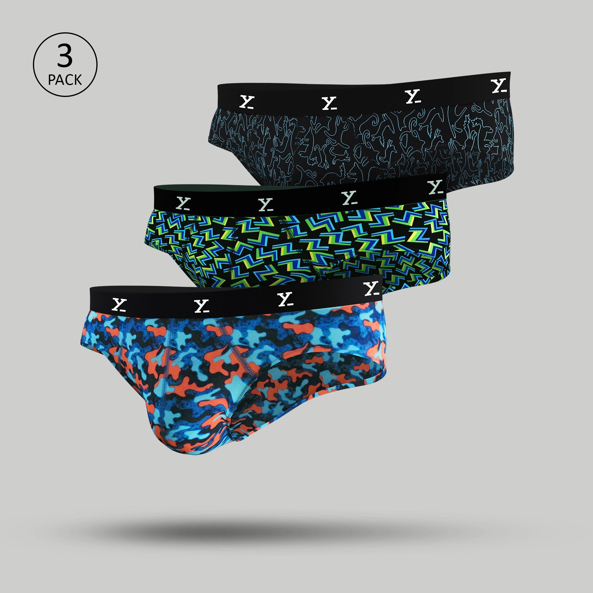 Shuffle Briefs Blue Green Black (Pack of 3)