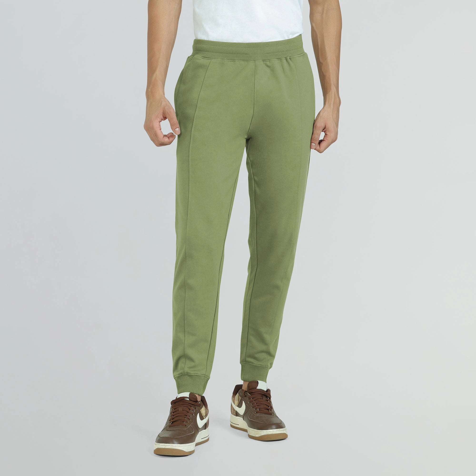 Cruze French Terry Cotton Joggers Olive Green