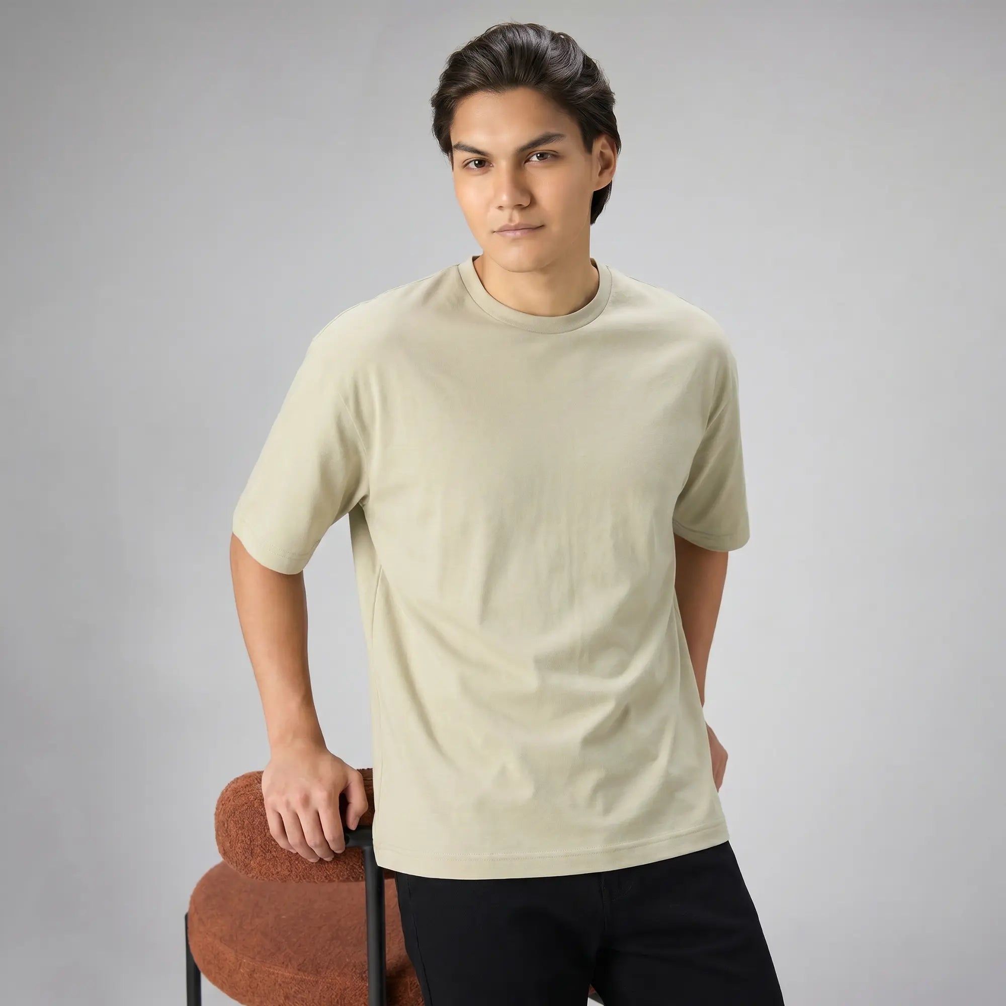 Boxy Oversized Crewneck T-shirt - Cascade Grey