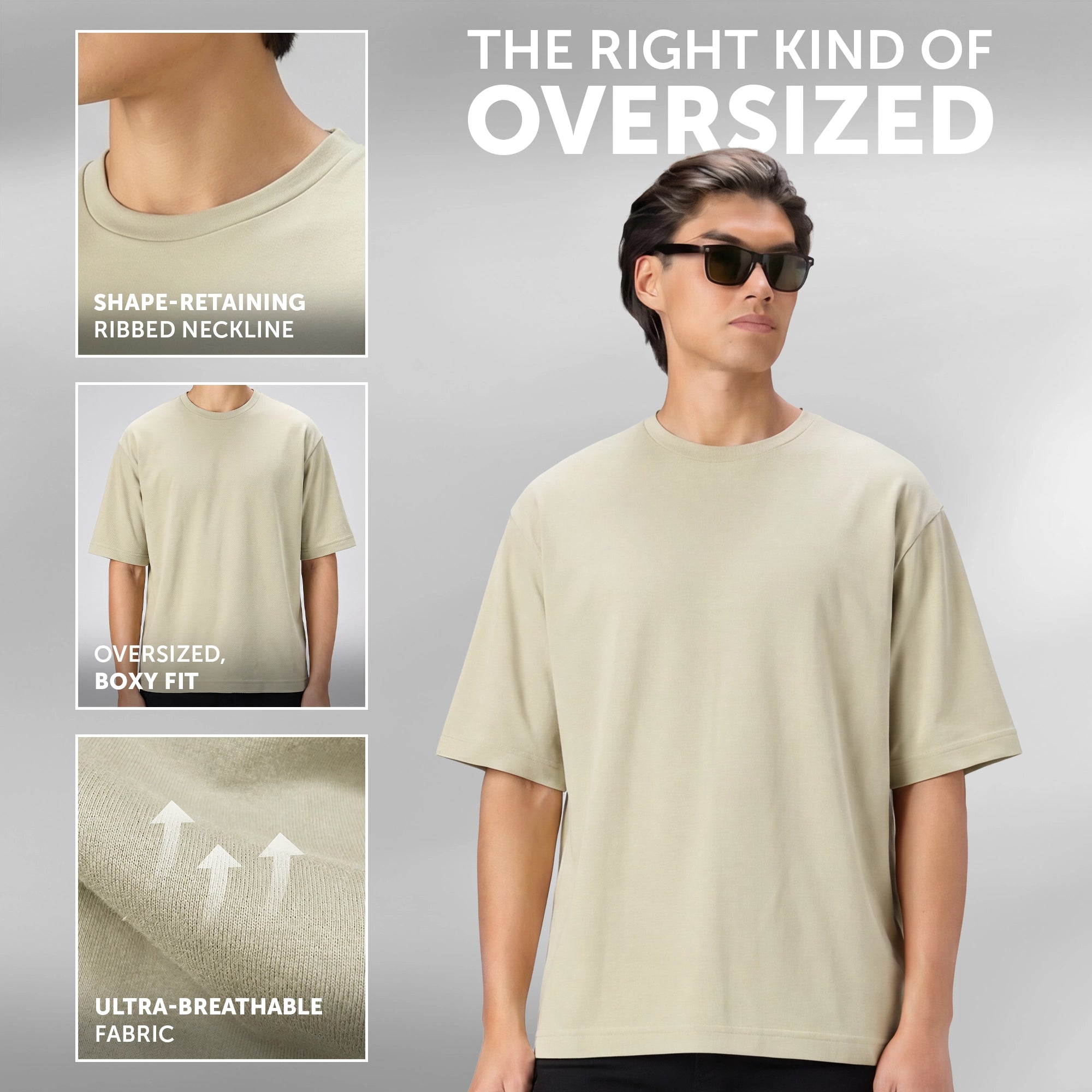 Boxy Oversized Crewneck T-shirt - Cascade Grey