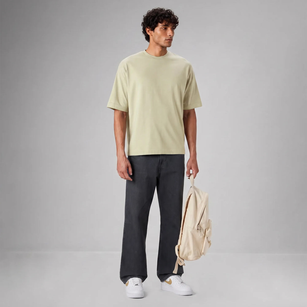 Boxy Oversized Crewneck T-shirt - Cascade Grey