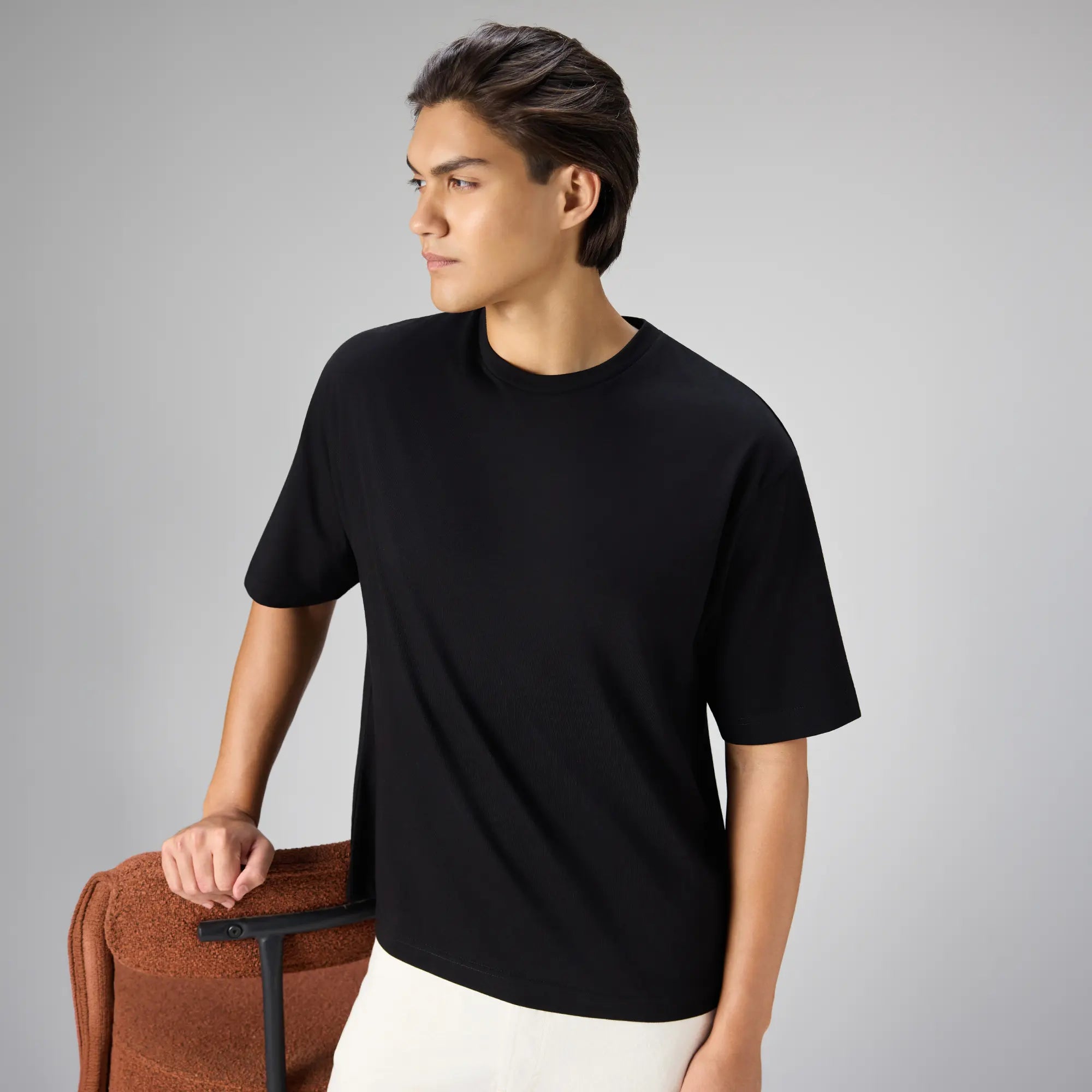 Boxy Oversized Crewneck T-shirt - Pitch Black