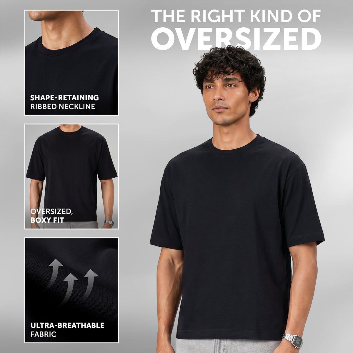 Boxy Oversized Crewneck T-shirt - Pitch Black