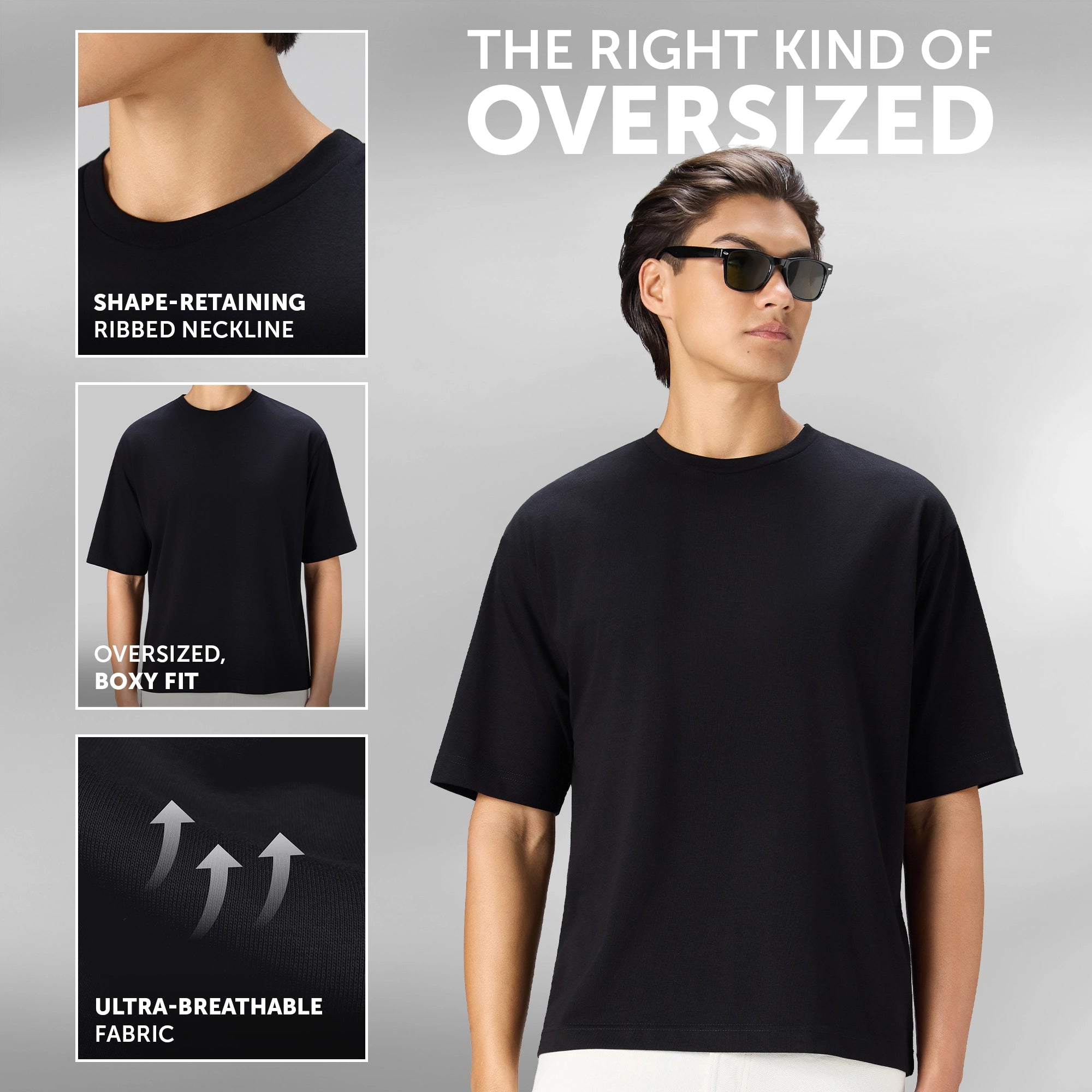 Boxy Oversized Crewneck T-shirt - Pitch Black