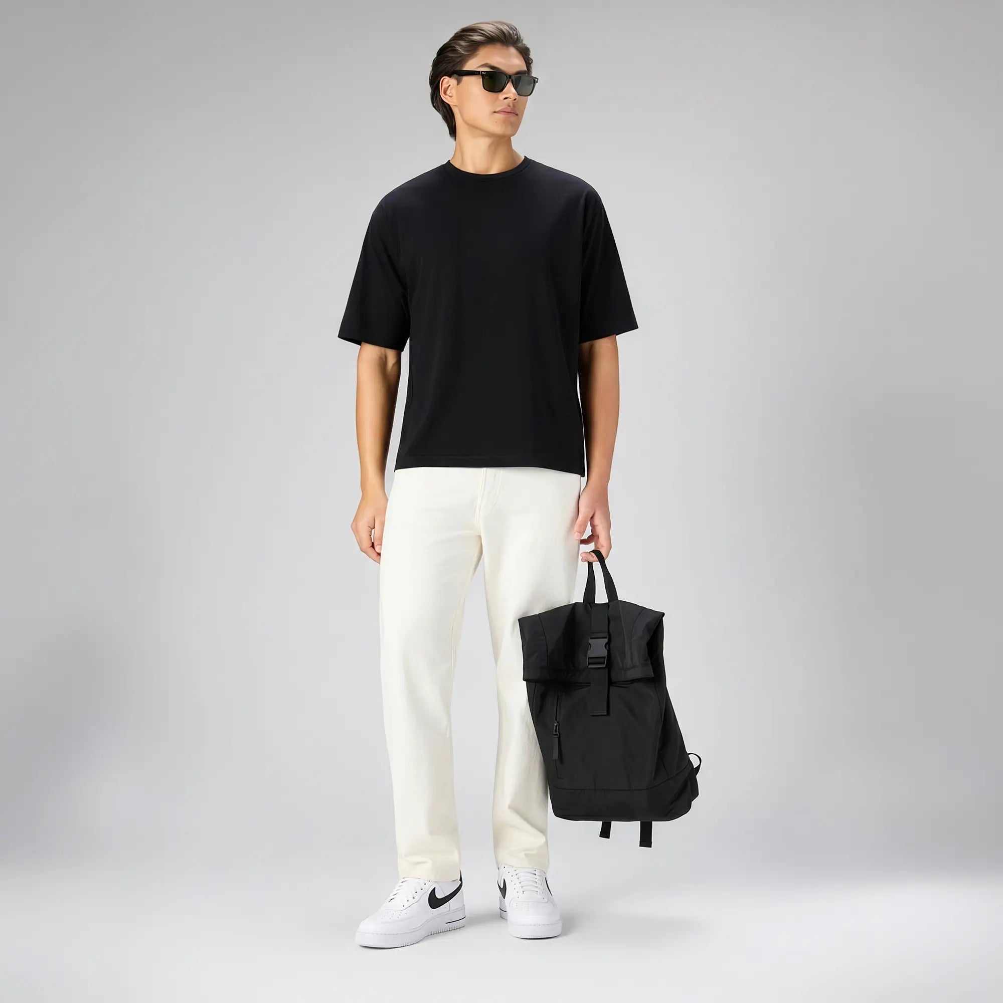 Boxy Oversized Crewneck T-shirt - Pitch Black
