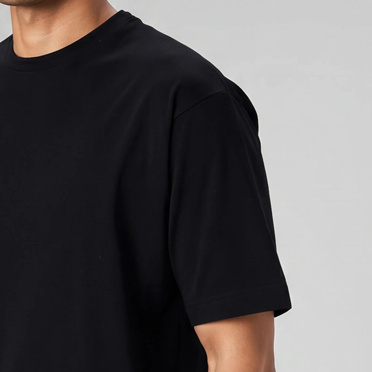Boxy Oversized Crewneck T-shirt - Pitch Black