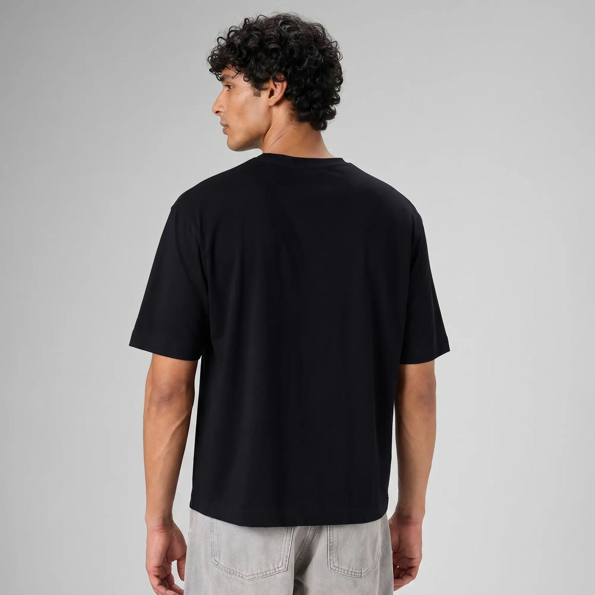Boxy Oversized Crewneck T-shirt - Pitch Black