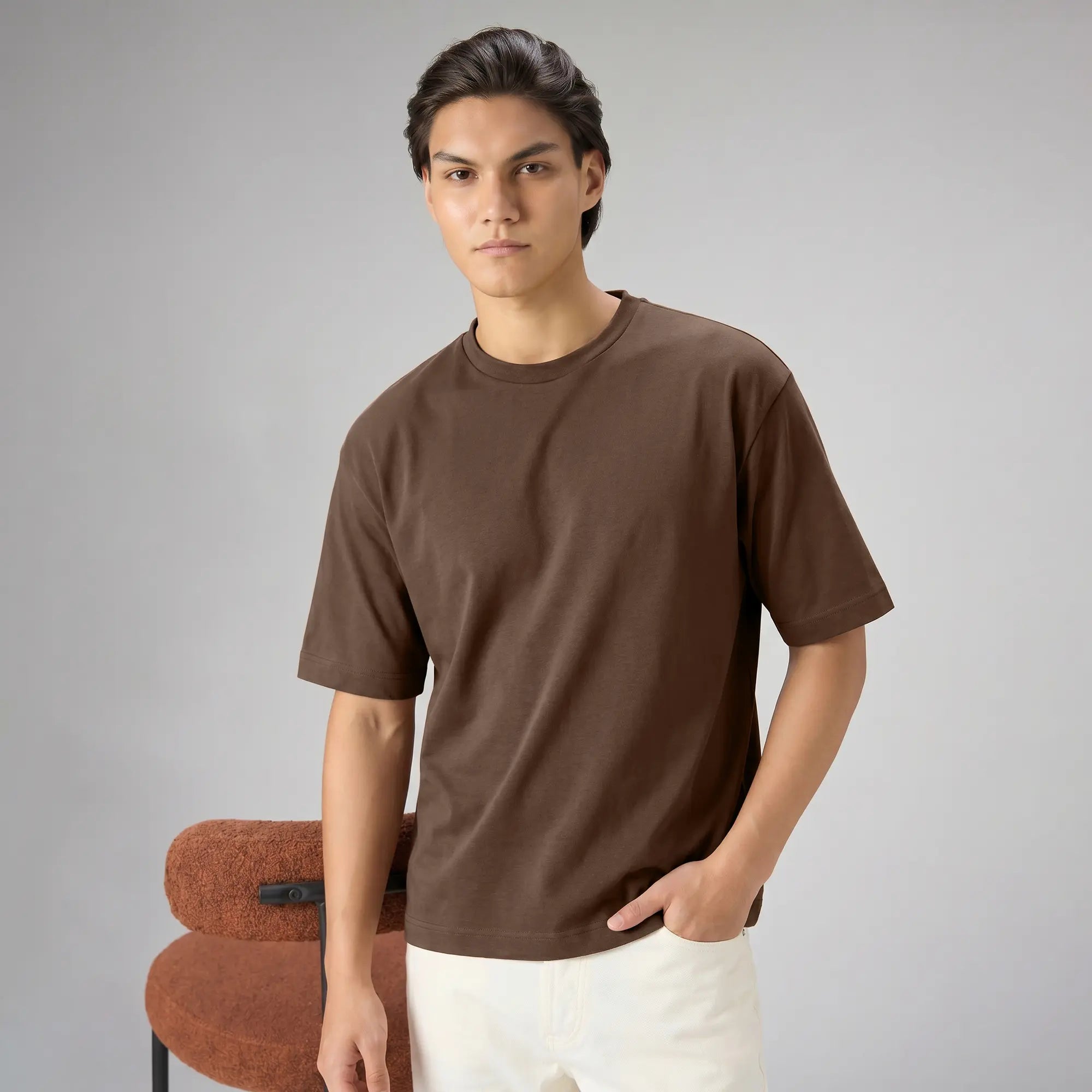 Boxy Oversized Crewneck T-shirt - Espresso Brown