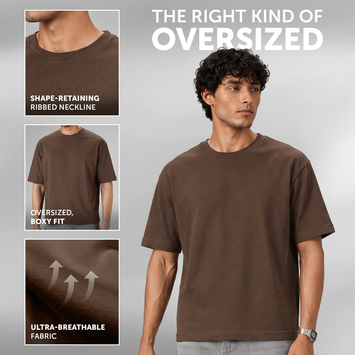 Boxy Oversized Crewneck T-shirt - Espresso Brown