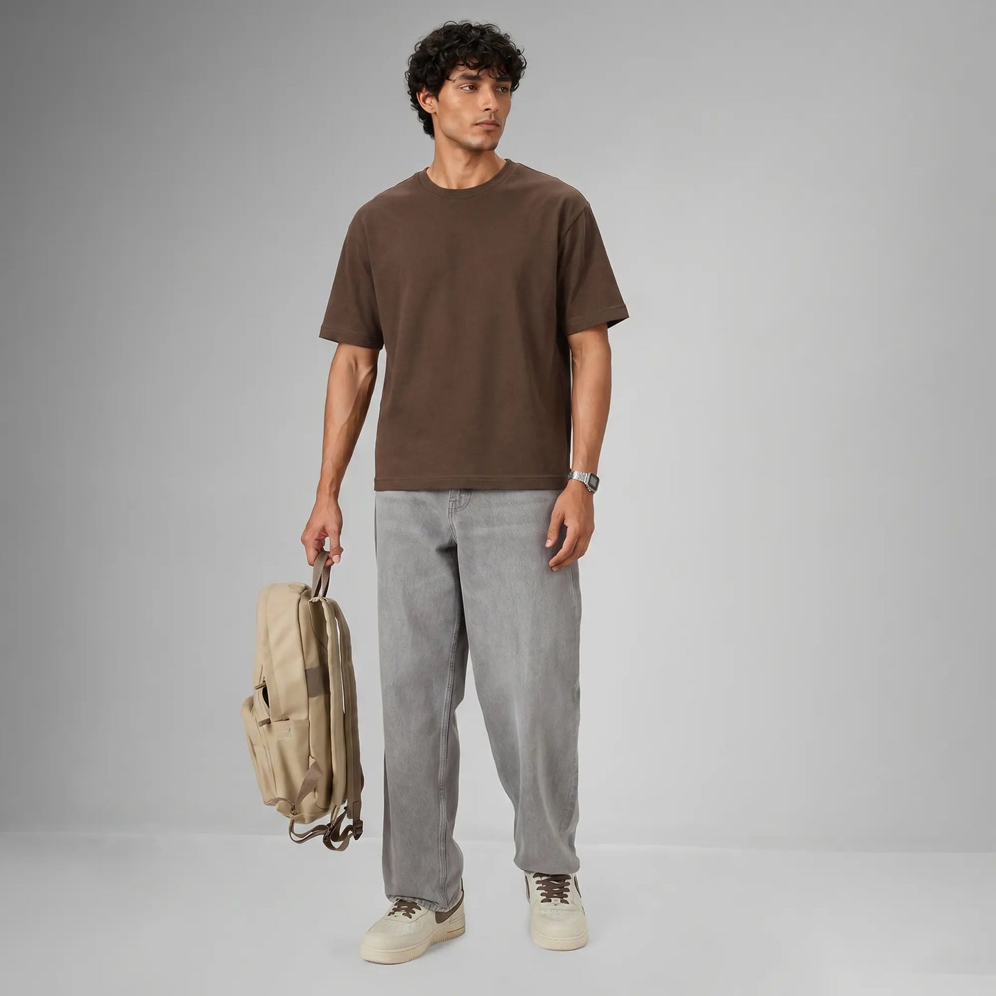 Boxy Oversized Crewneck T-shirt - Espresso Brown