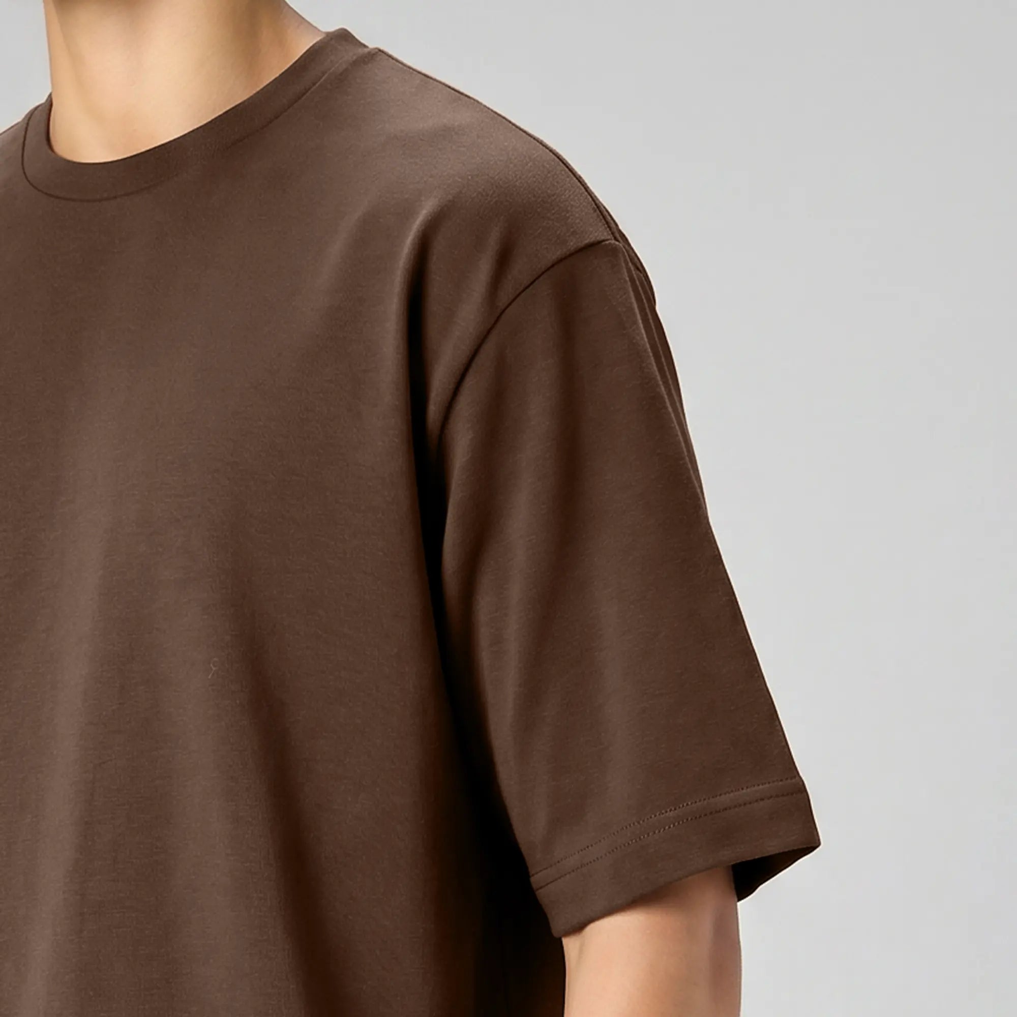 Boxy Oversized Crewneck T-shirt - Espresso Brown