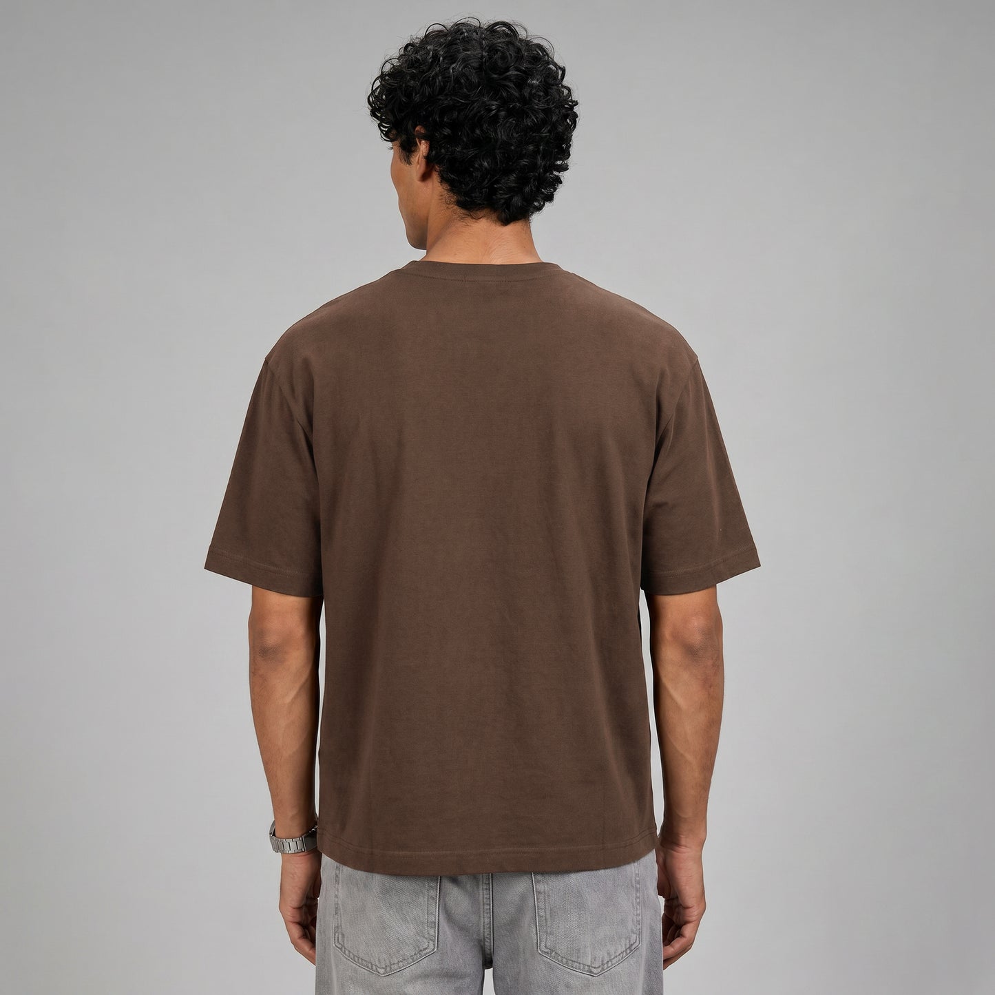 Boxy Oversized Crewneck T-shirt - Espresso Brown