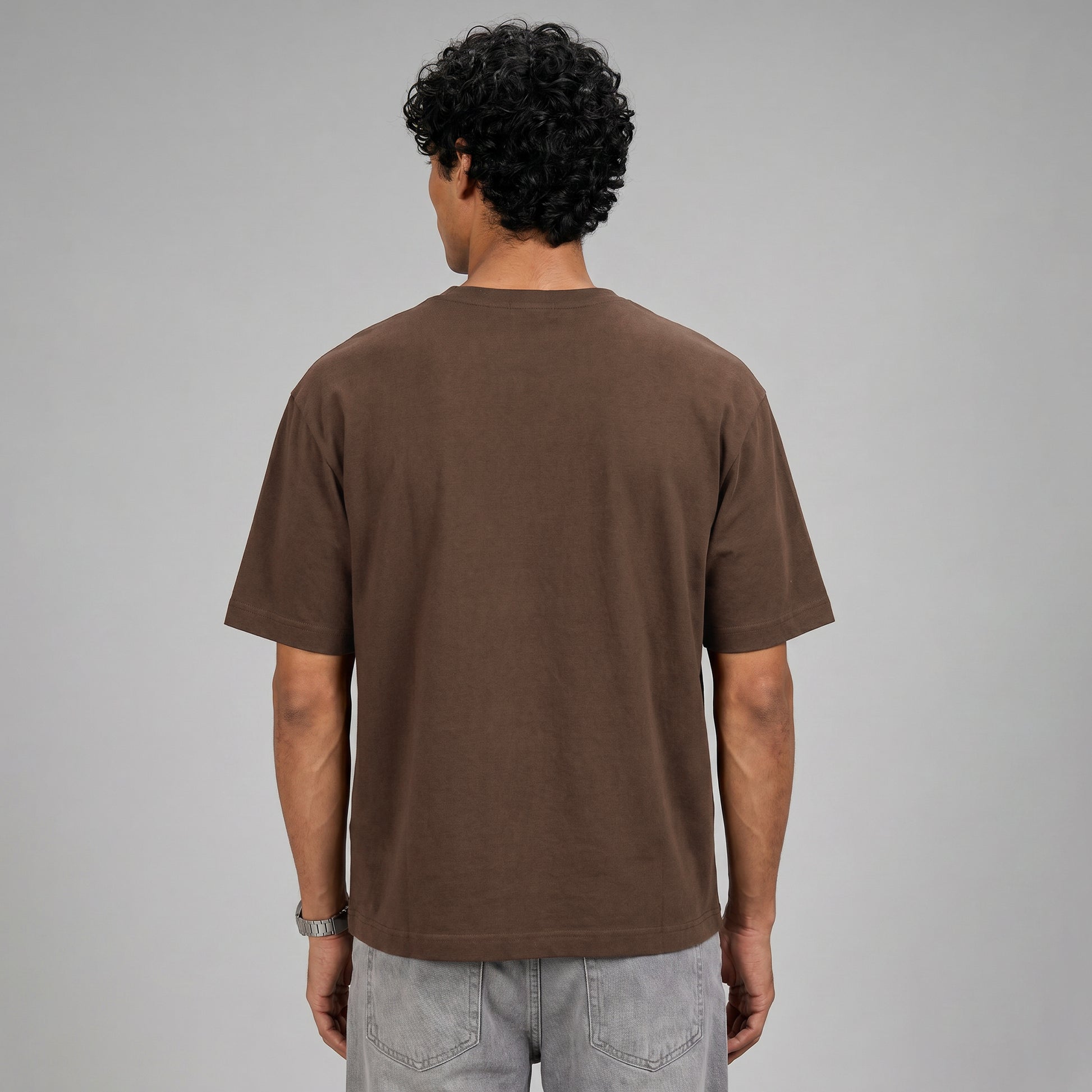 Boxy Oversized Crewneck T-shirt - Espresso Brown