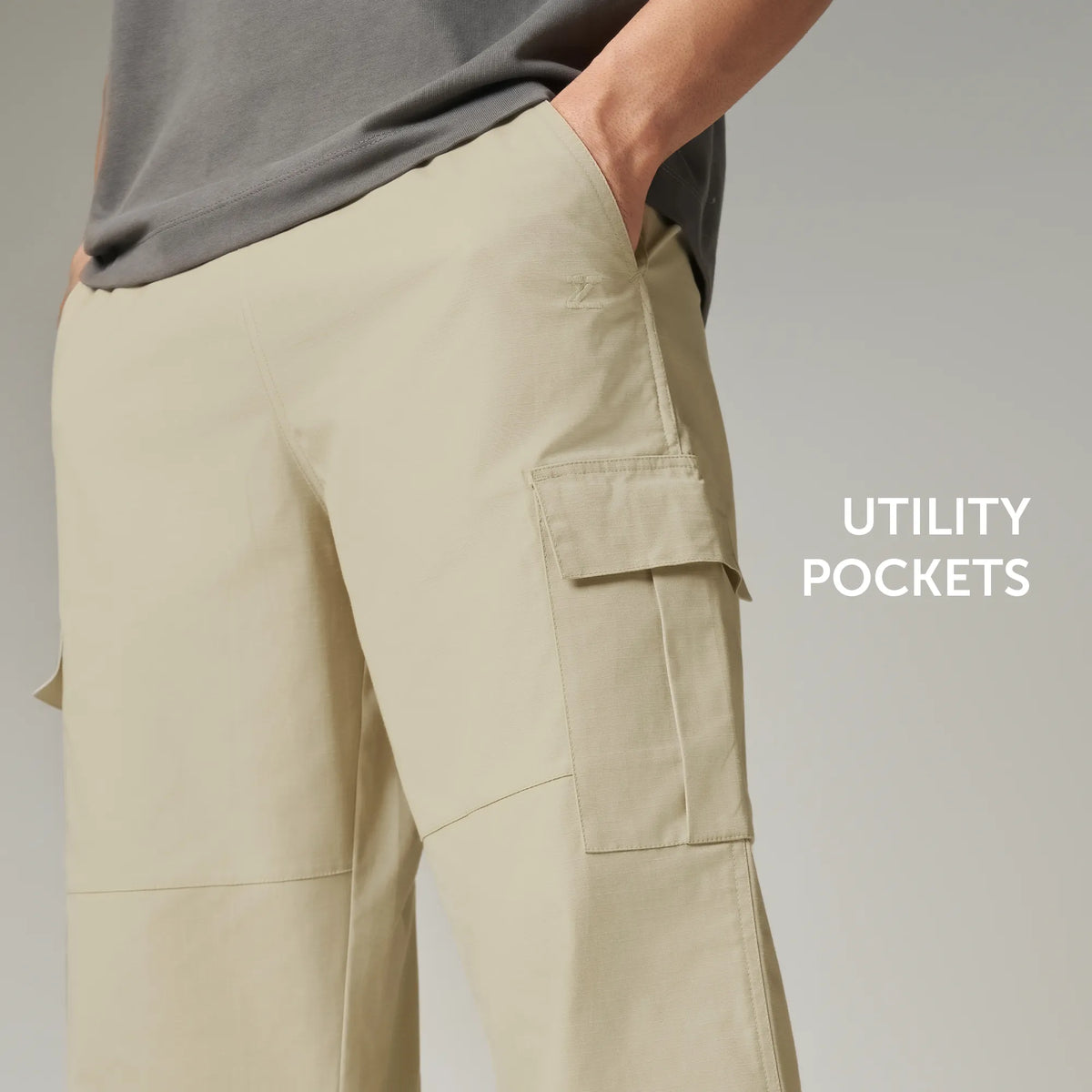 Textured Wide-Straight Fit Cargo Pants - Creamy Tan