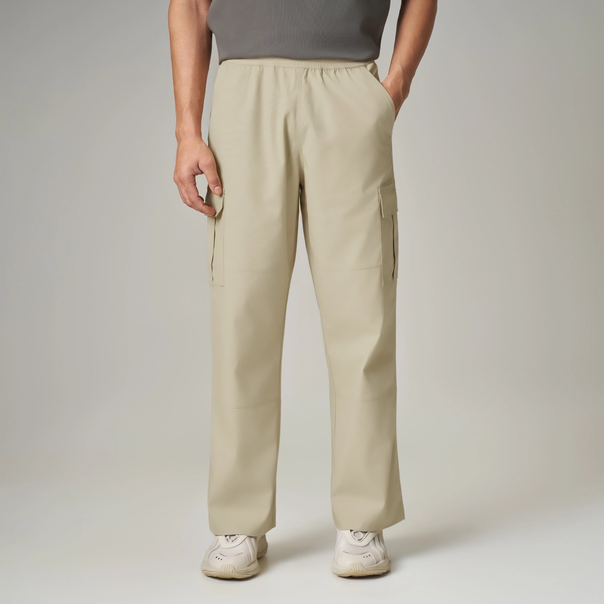 Textured Wide-Straight Fit Cargo Pants - Creamy Tan
