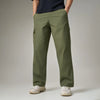 Textured Wide-Straight Fit Cargo Pants - Olive Green