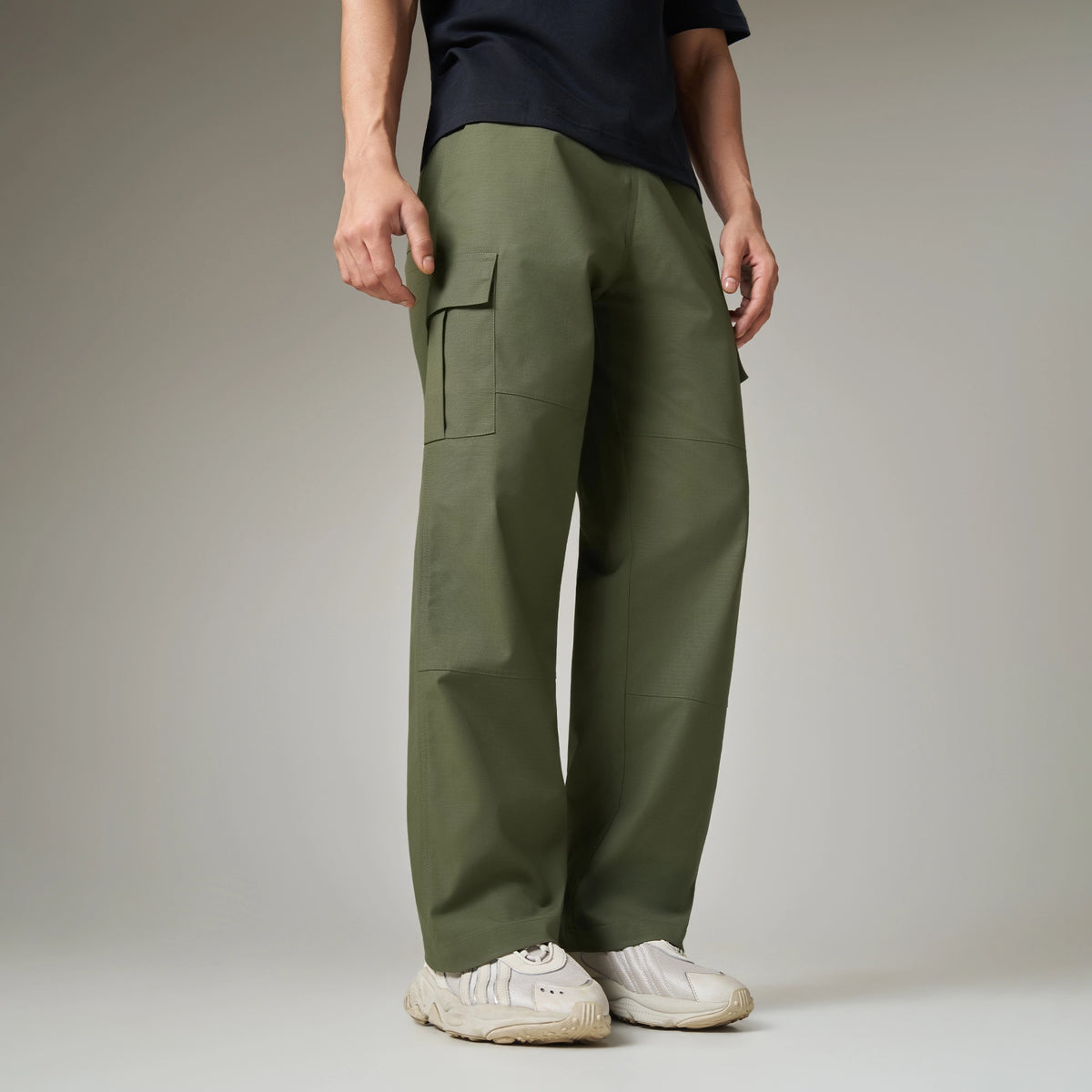 Textured Wide-Straight Fit Cargo Pants - Olive Green – XYXX Apparels
