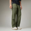 Textured Wide-Straight Fit Cargo Pants - Olive Green
