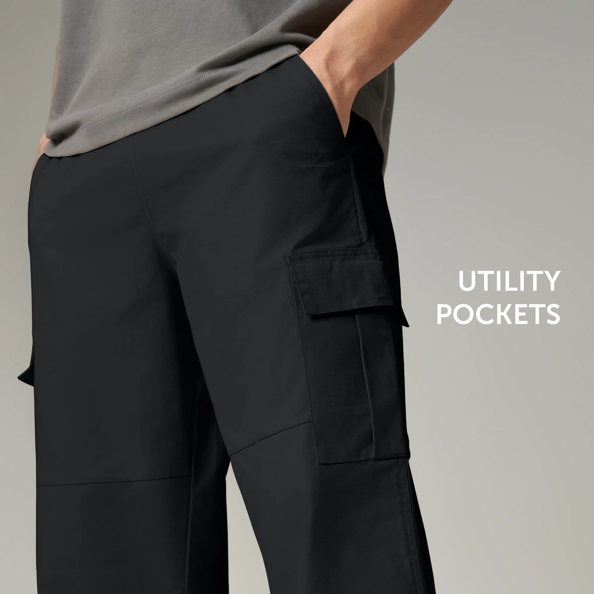 Textured Wide-Straight Fit Cargo Pants - Onyx Black