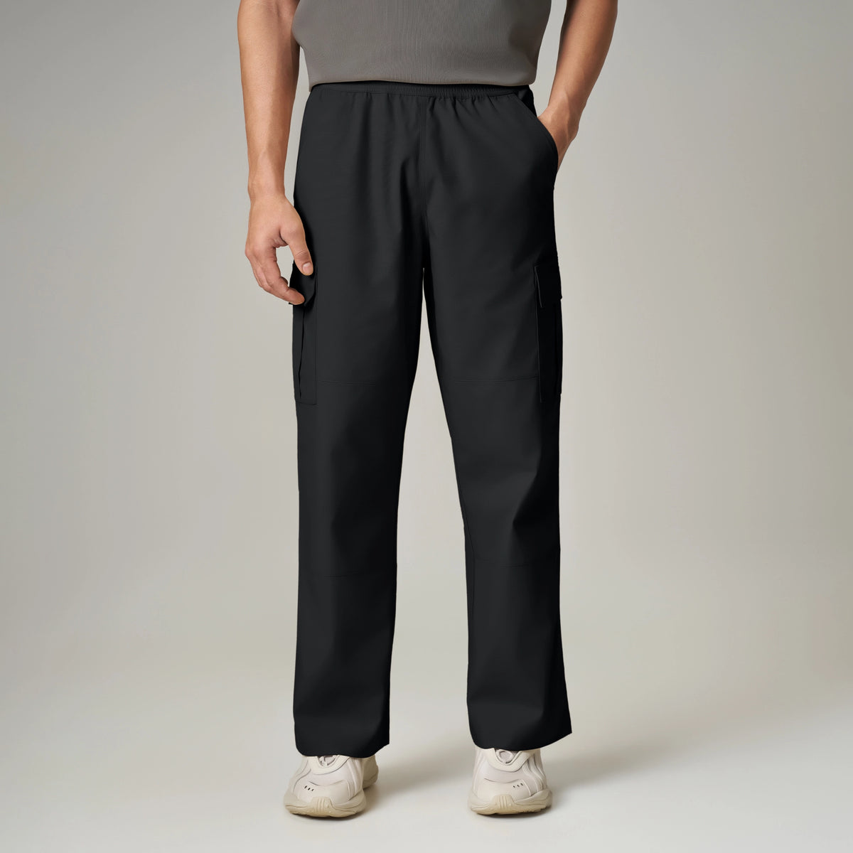 Textured Wide-Straight Fit Cargo Pants - Onyx Black