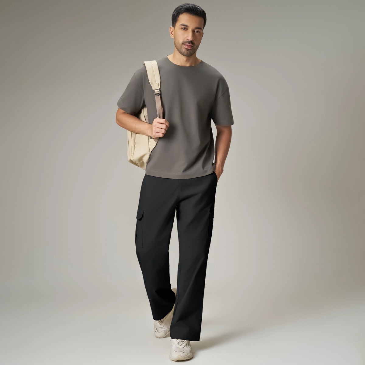 Textured Wide-Straight Fit Cargo Pants - Onyx Black