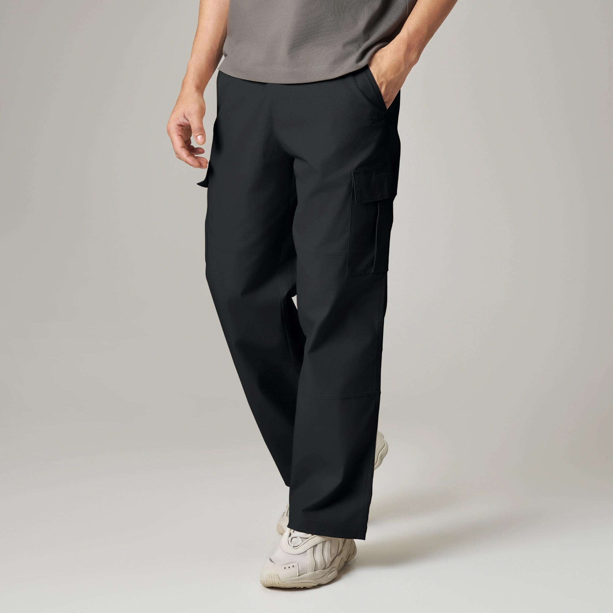 Textured Wide-Straight Fit Cargo Pants - Onyx Black