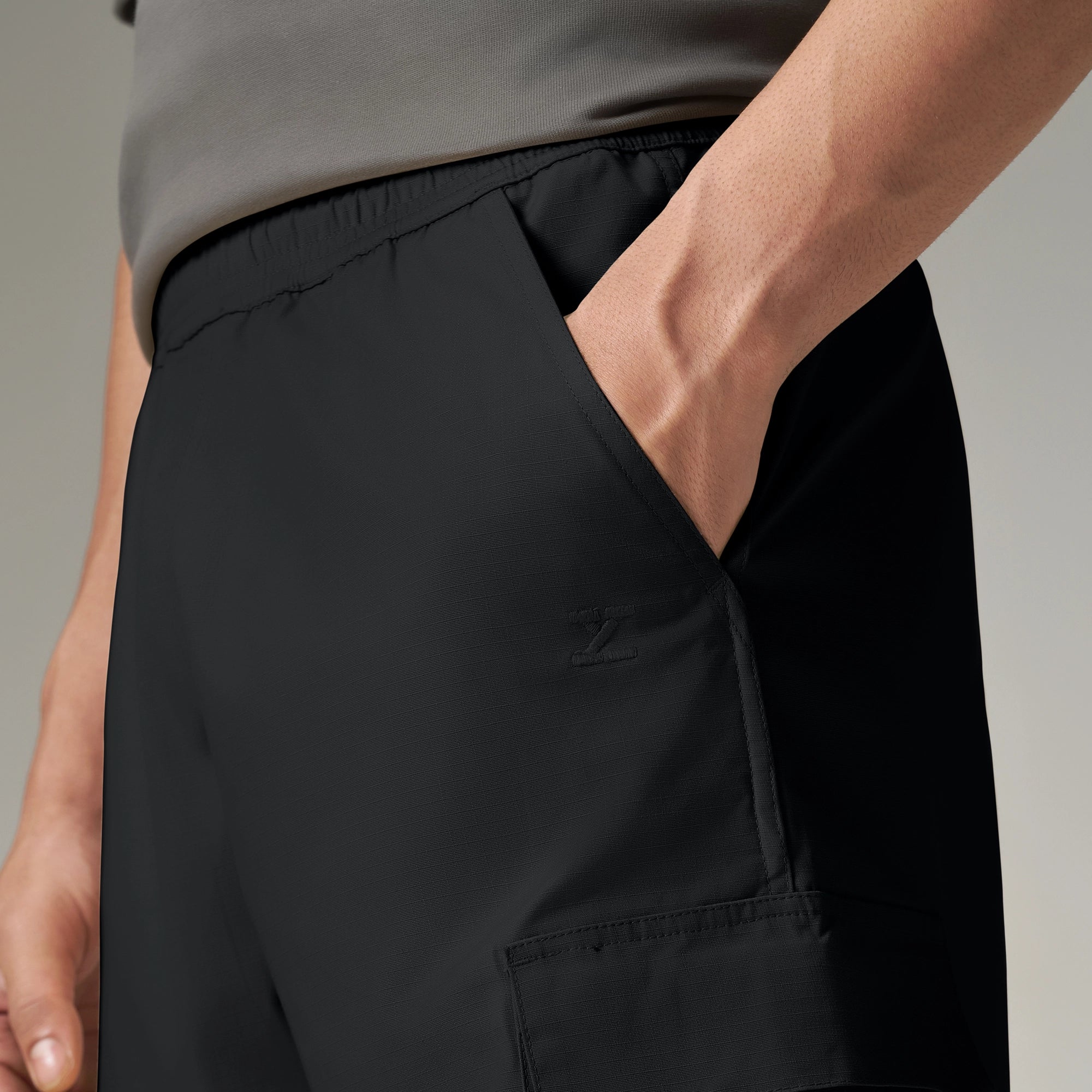 Textured Wide-Straight Fit Cargo Pants - Onyx Black