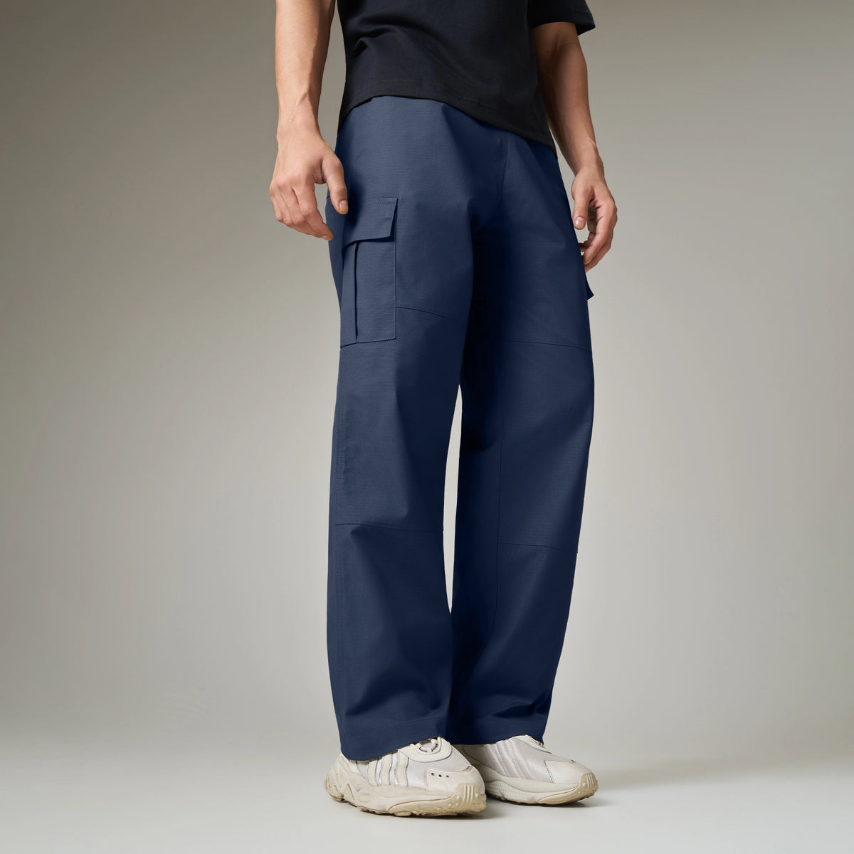 Textured Wide-Straight Fit Cargo Pants - Midnight Blue