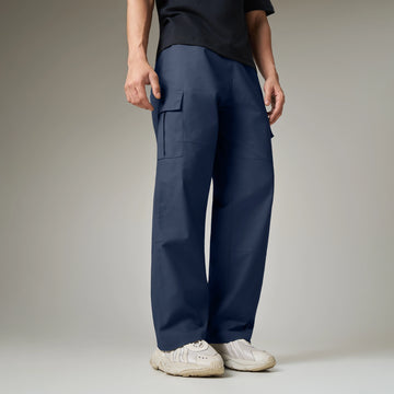 Textured Wide-Straight Fit Cargo Pants - Midnight Blue