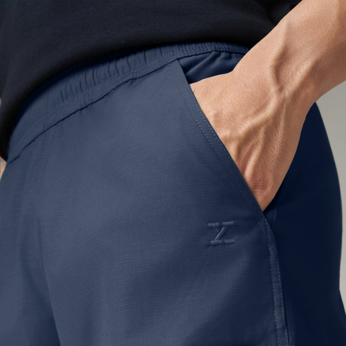 Textured Wide-Straight Fit Cargo Pants - Midnight Blue