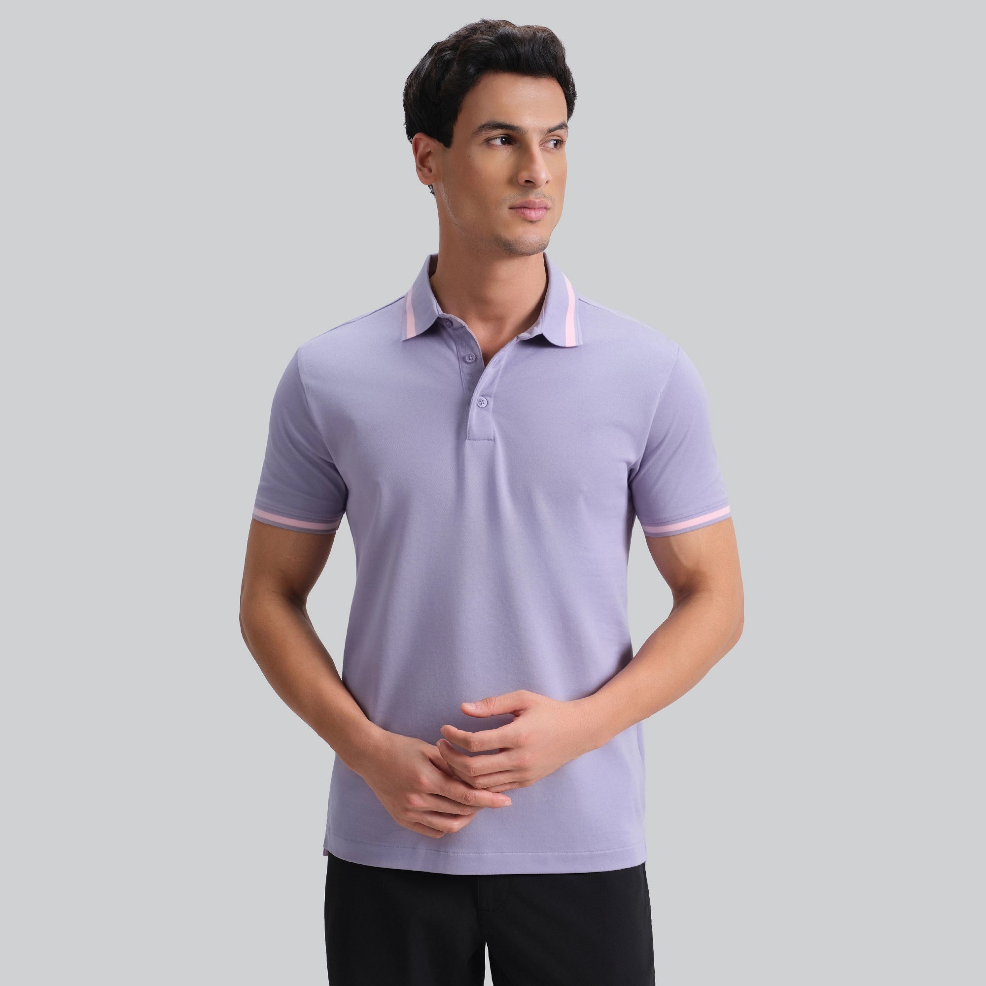 Pique Polo T-shirt - Purple Mist_front