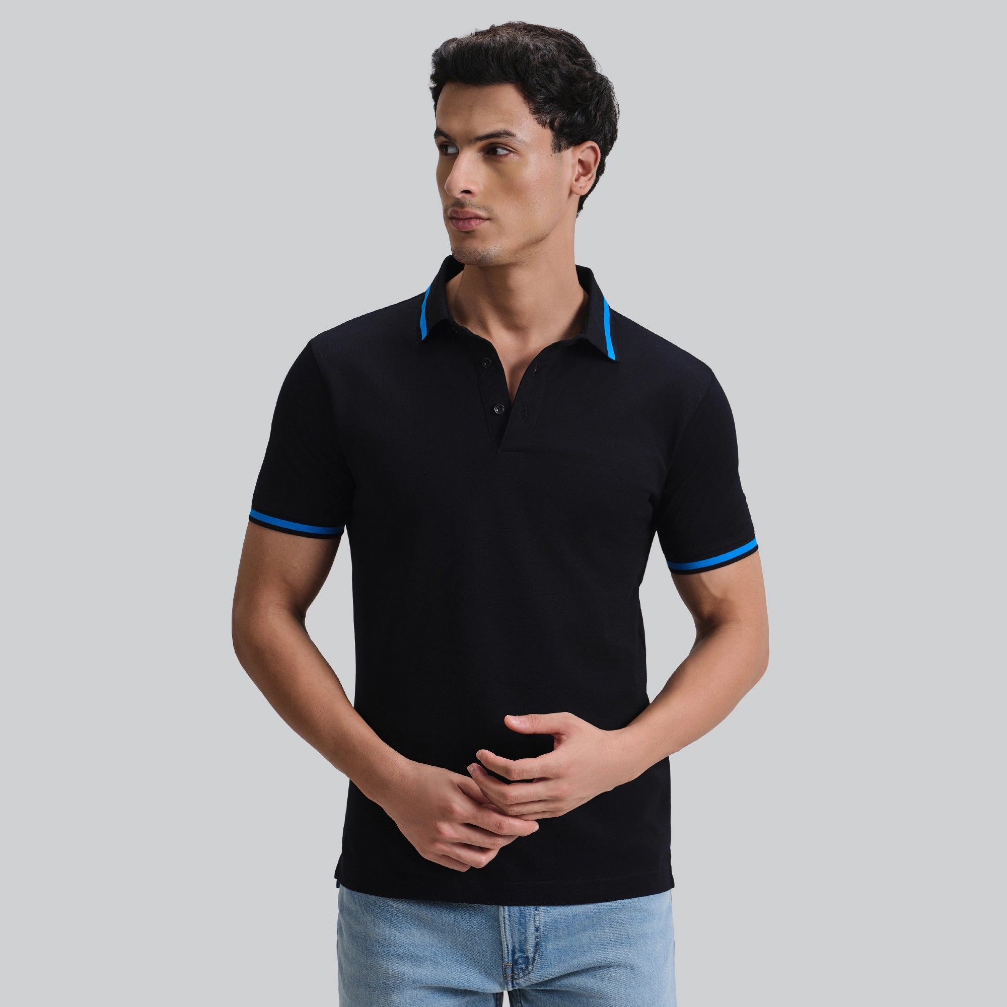 Pique Polo T-shirt - Black Knight_front