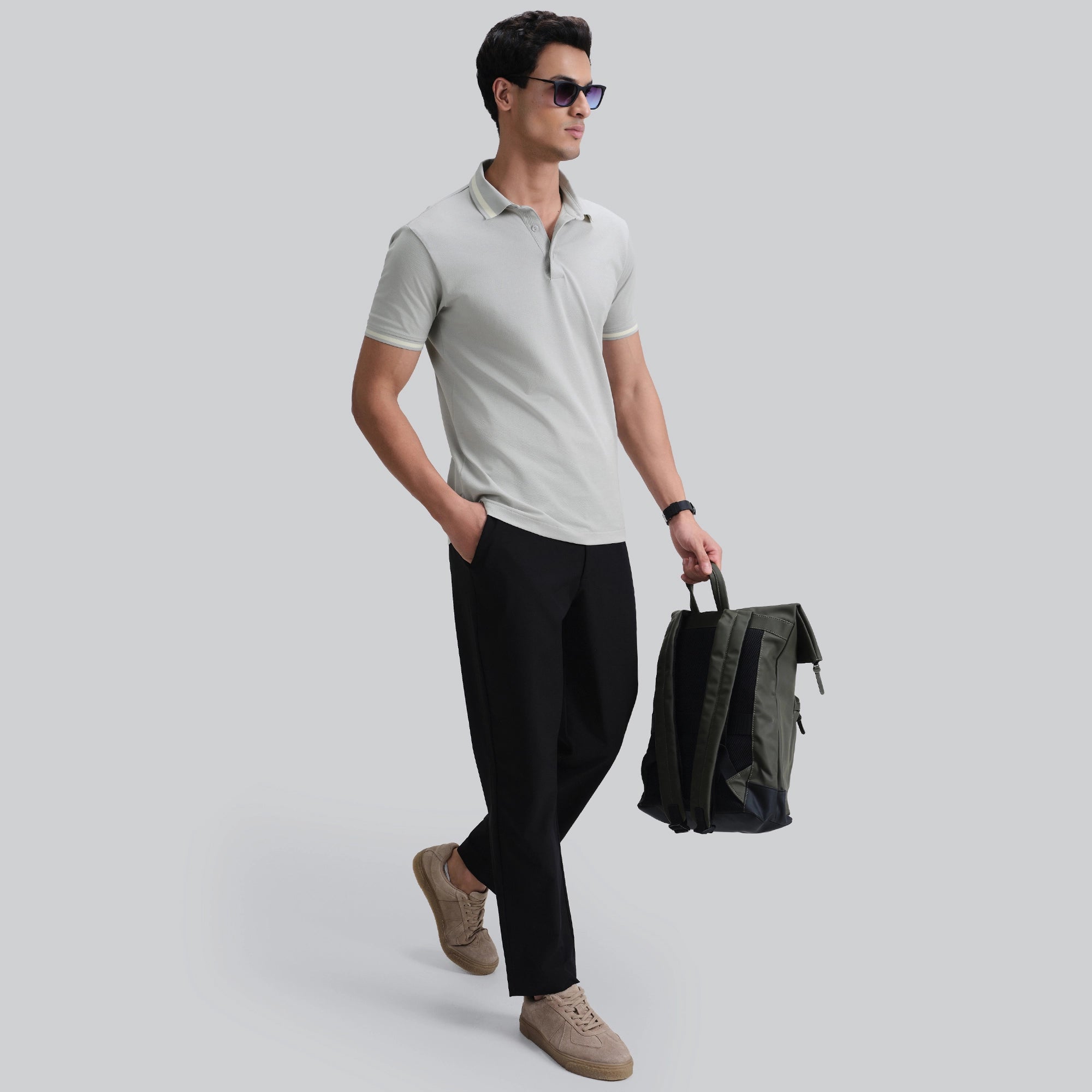 Pique Polo T-shirt - Grey Mist_lookshot